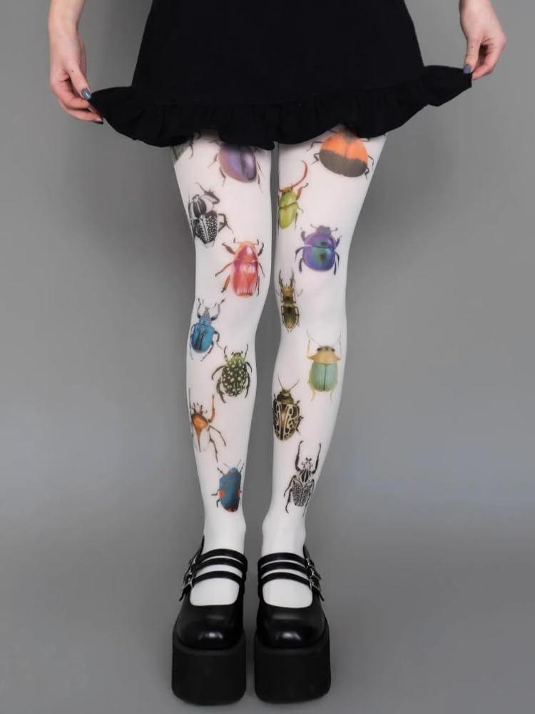 TYATVS Womens Whimsy Twee Funky Tights Emo Goth Patterned Stockings Whimsical Clothes Y2k Grunge Aesthetic - Image 2